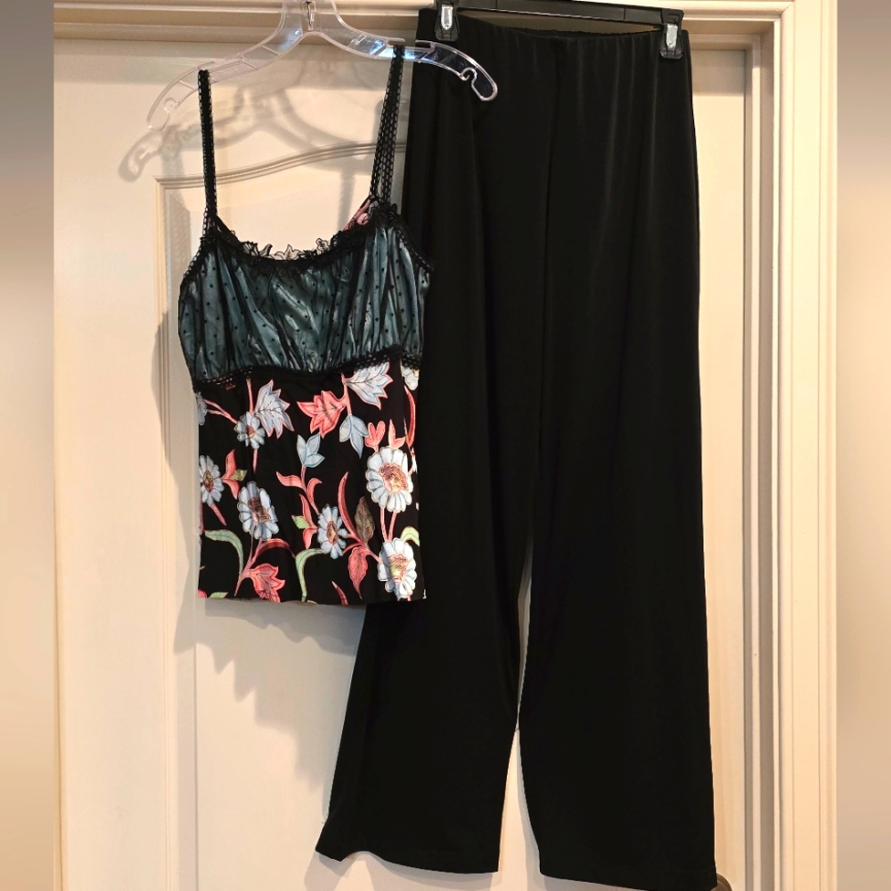 Floral Camisole and Black Pants Set